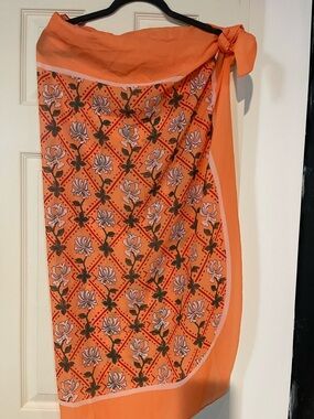 Orange Floral Patterned Silk Sarong